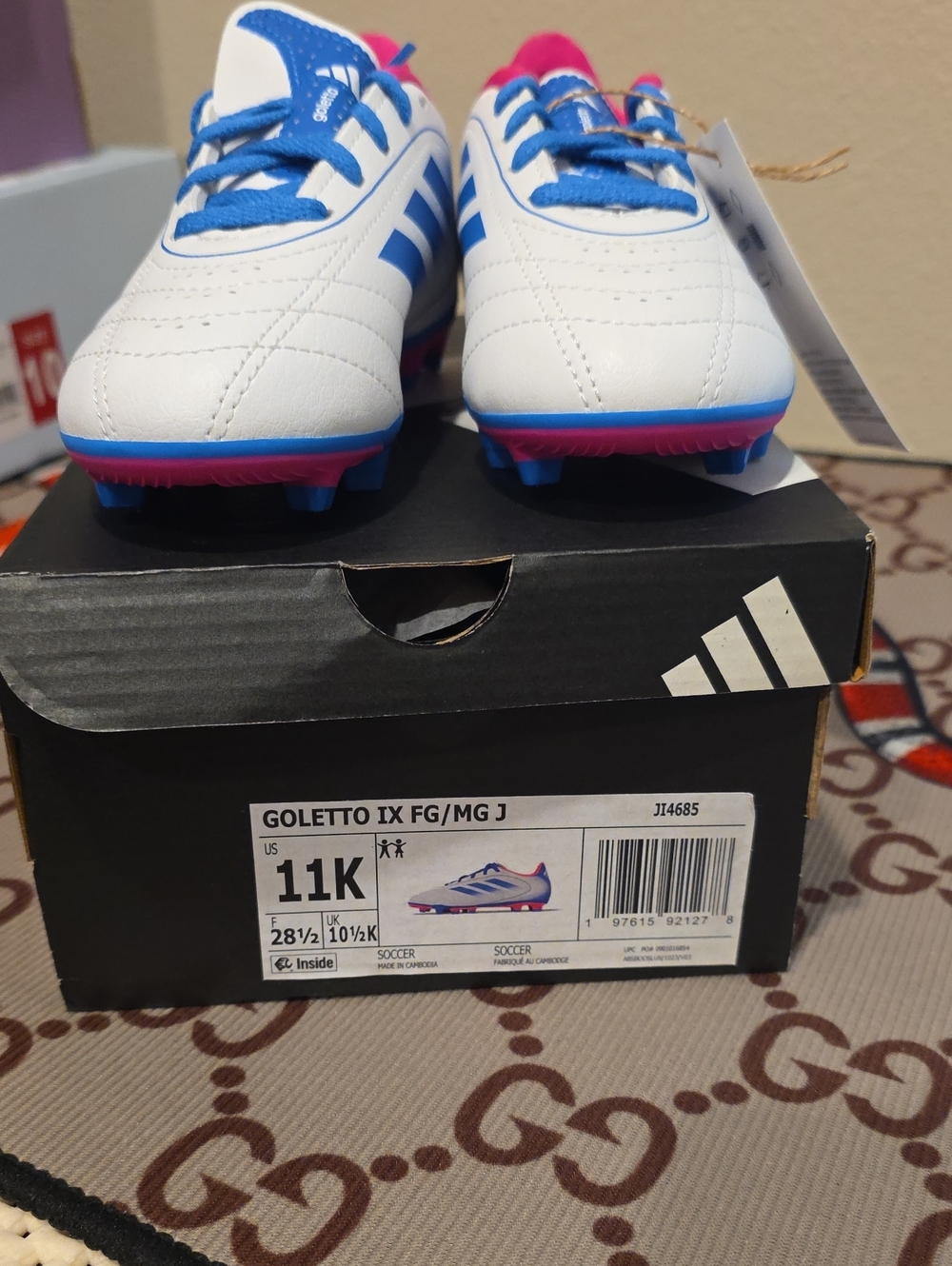 adidas Kids Goletto IX Soccer Cleats - White Blue Pink